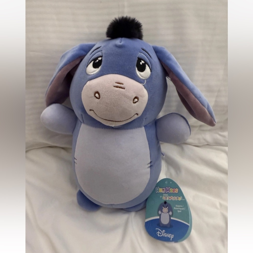 NEW Squishmallows 10" HugMees Winnie the Pooh Eeyore Blue Donkey Bow Pin Tail